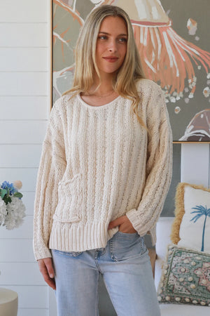 #Round Neck knit Jumper With Front Pocket