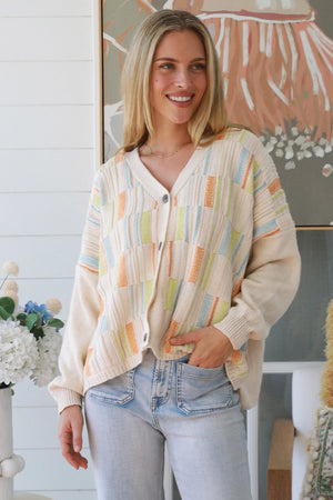 Multi-colour Panel Button Up Cardigan
