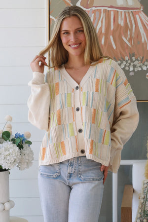 Multi-colour Panel Button Up Cardigan