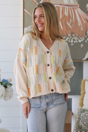 Multi-colour Panel Button Up Cardigan