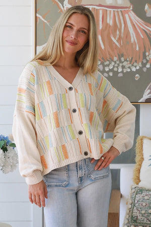 Multi-colour Panel Button Up Cardigan