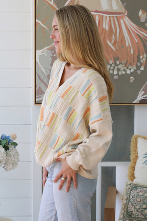 Multi-colour Panel Button Up Cardigan