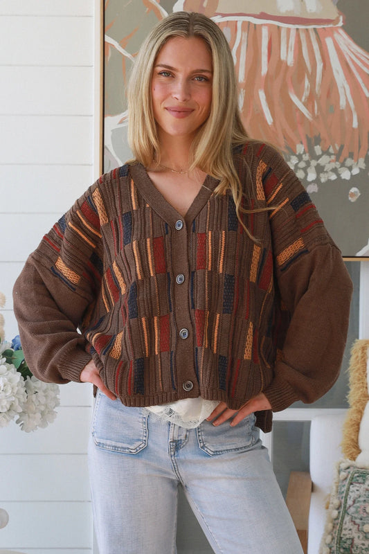 Multi-colour Panel Button Up Cardigan