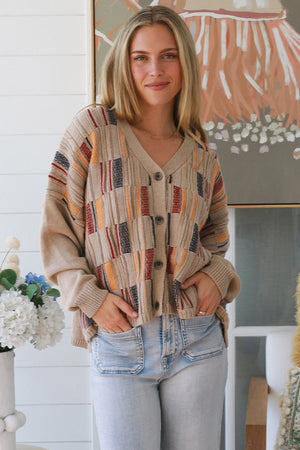 Multi-colour Panel Button Up Cardigan
