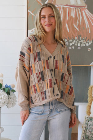 Multi-colour Panel Button Up Cardigan