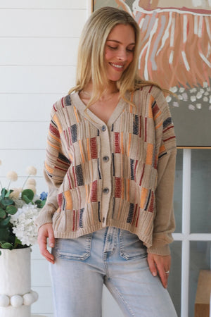 Multi-colour Panel Button Up Cardigan
