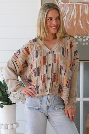 Multi-colour Panel Button Up Cardigan