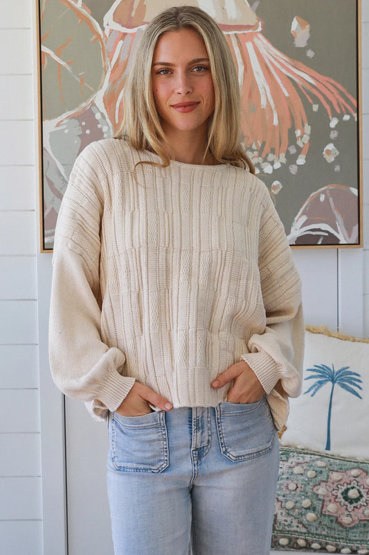 #Panel Stitched Round Neck Knit Jumper