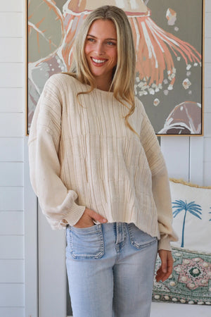 #Panel Stitched Round Neck Knit Jumper