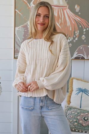 #Panel Stitched Round Neck Knit Jumper