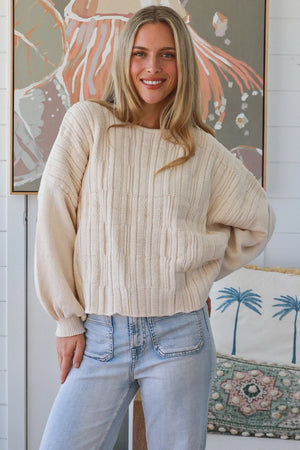 #Panel Stitched Round Neck Knit Jumper