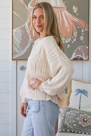 #Panel Stitched Round Neck Knit Jumper