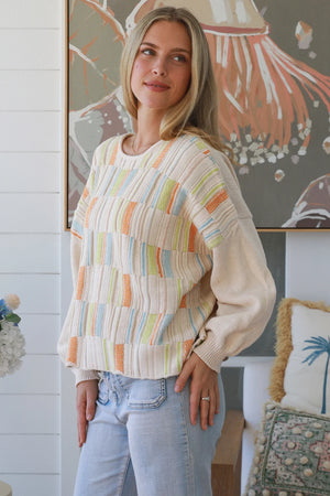 #Multi-colour Panel Round Neck Jumper