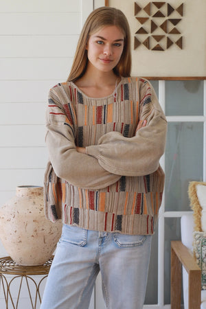 #Multi-colour Panel Round Neck Jumper