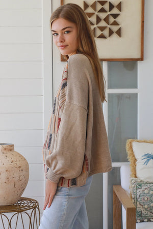 #Multi-colour Panel Round Neck Jumper