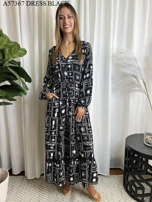🌟SALE - Solar Palms L/S Maxi Dress