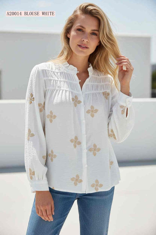 Mitsy Shirred Detail Bodice Boho Long Sleeve Shirt