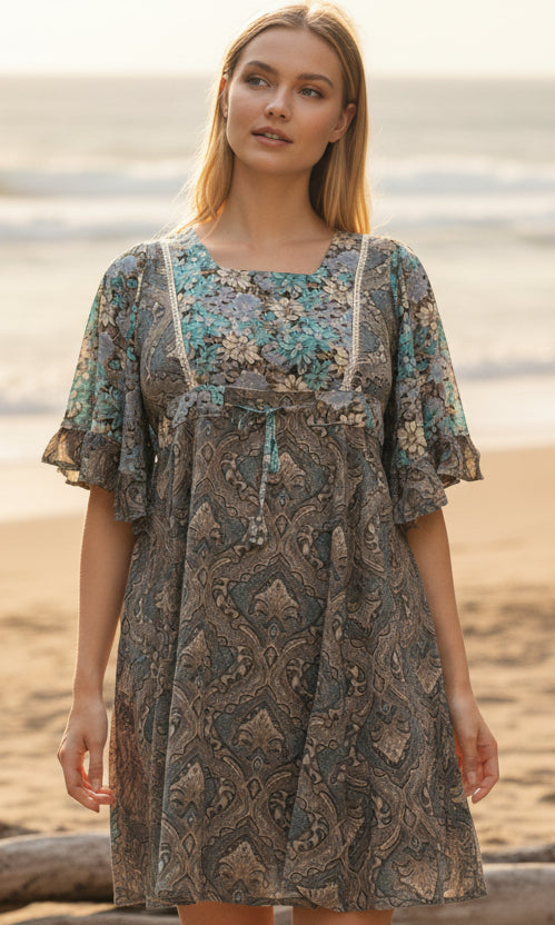 Angel Floral Flow Sleeve Dress