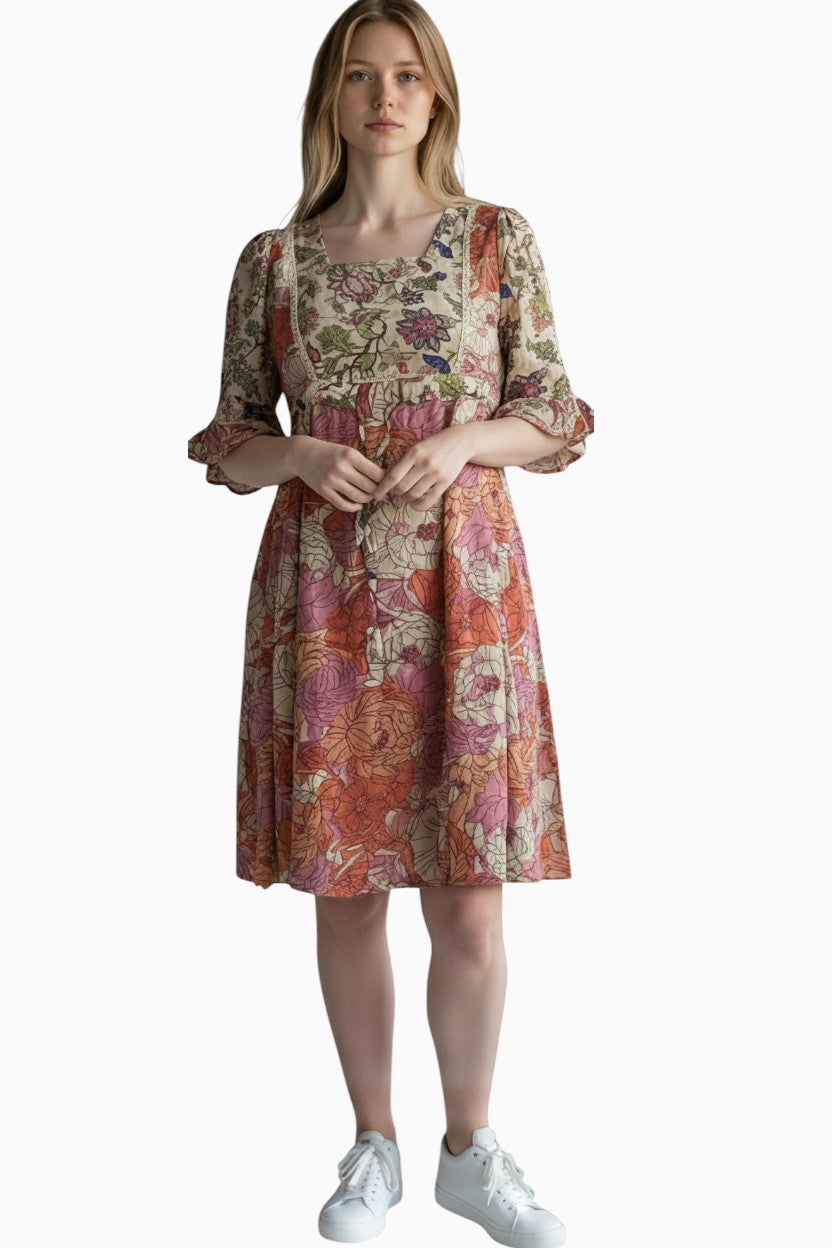 Angel Floral Flow Sleeve Dress
