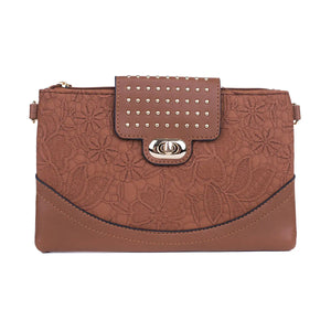 #Floral Embroidered Gold Stud Bag