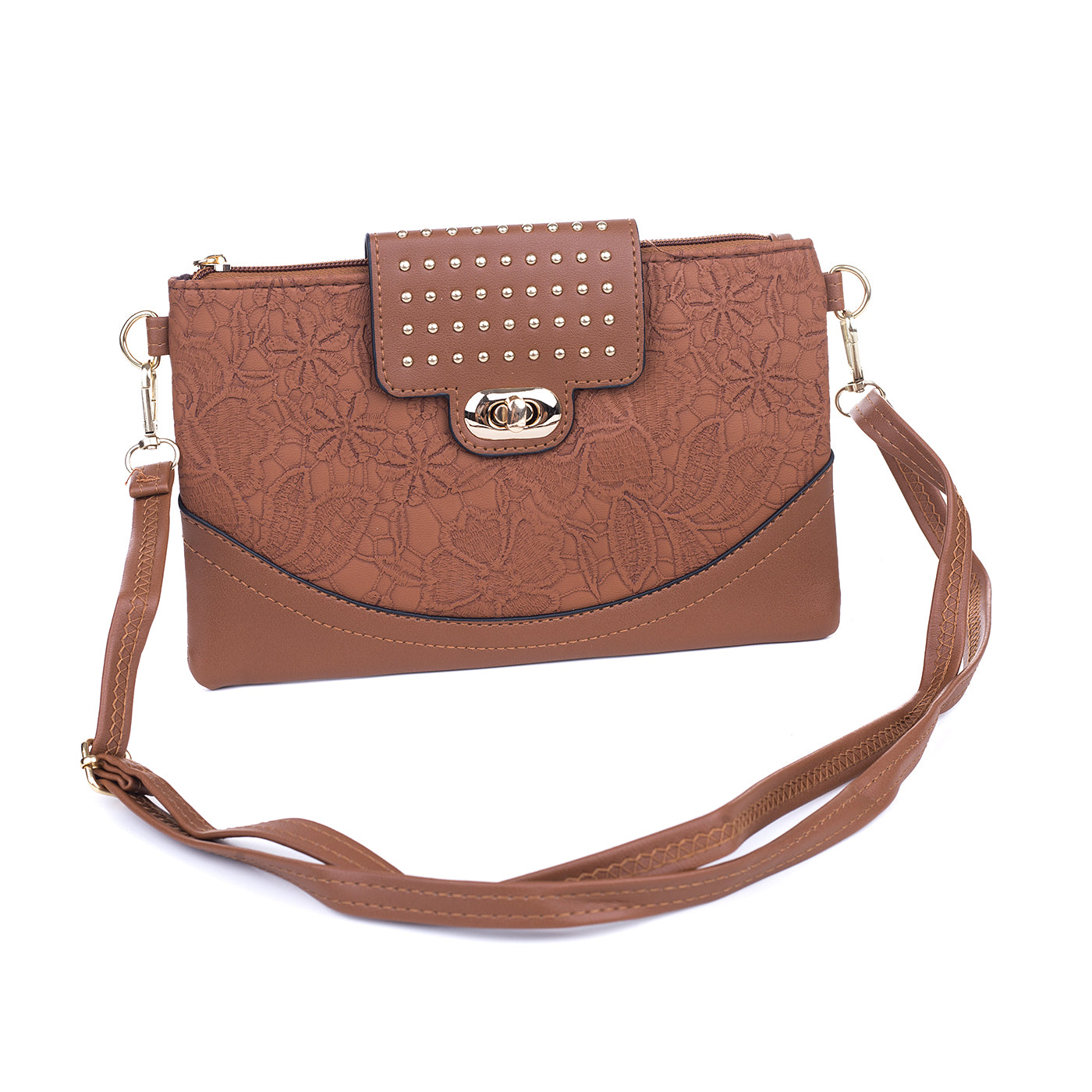 #Floral Embroidered Gold Stud Bag