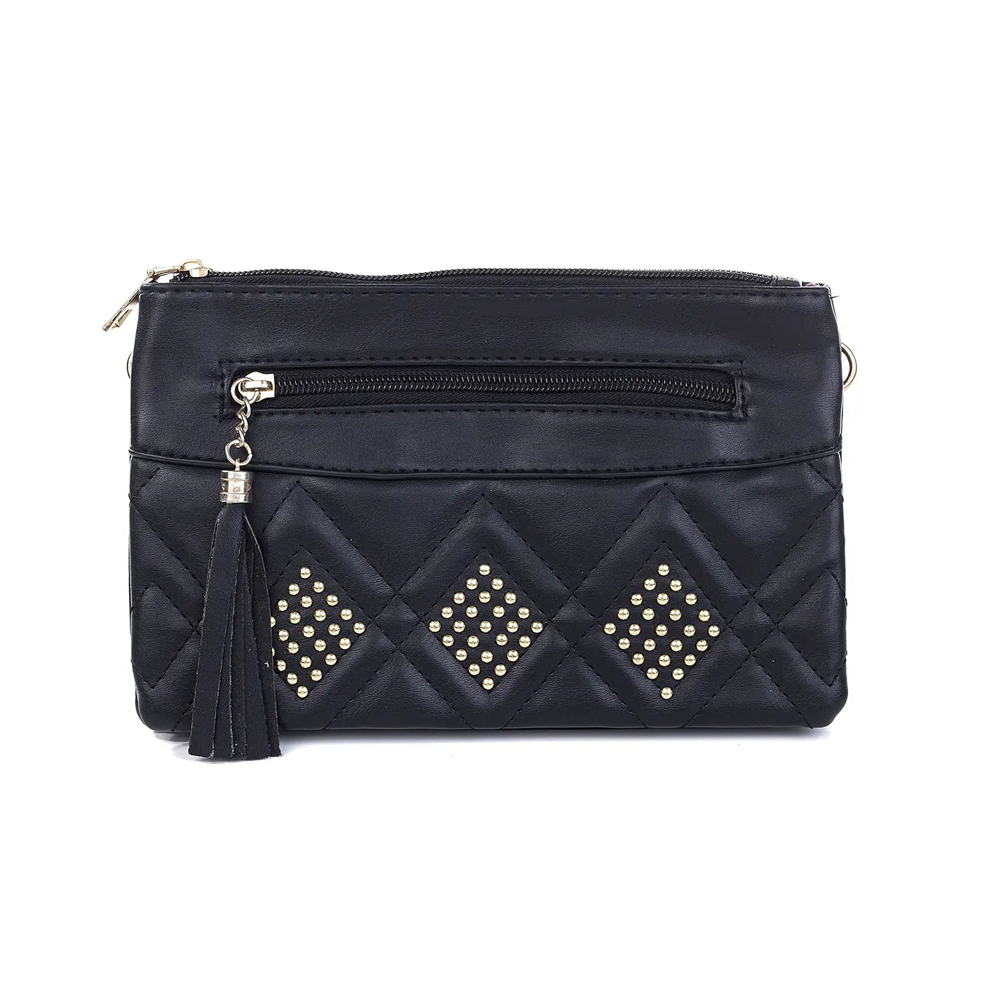 #Zip Up Pocket Bag With Gold Gem Detail