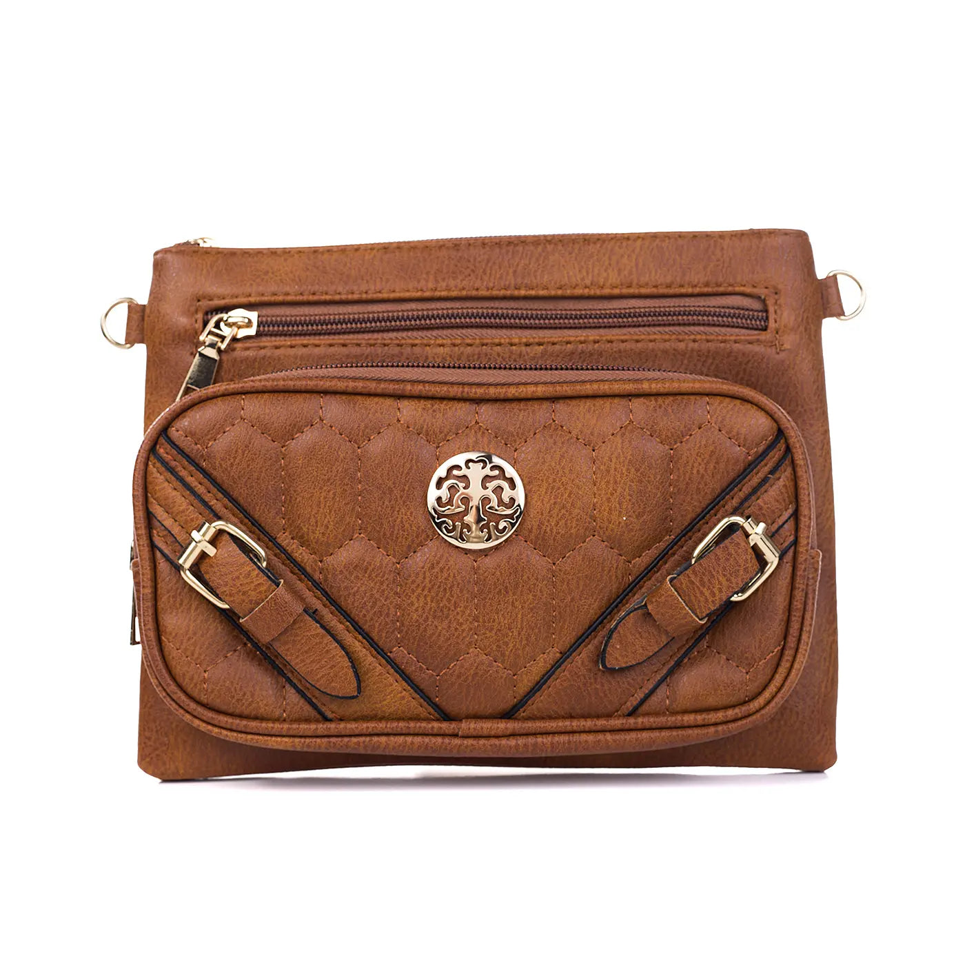 #Double Gold Detail Buckle Crossbody Bag