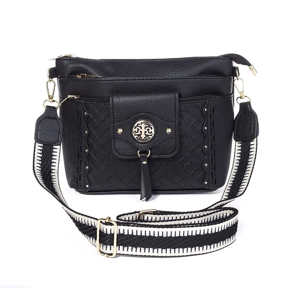 #Heart Imprinted Crossbody Bag With Gold Detais