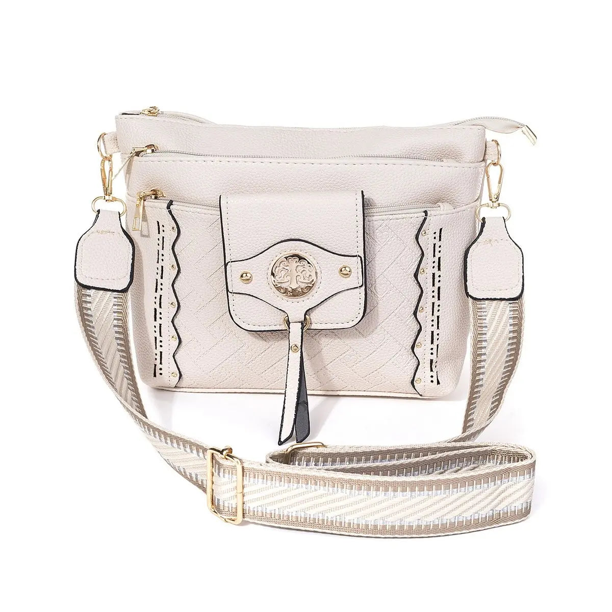 #Heart Imprinted Crossbody Bag With Gold Detais