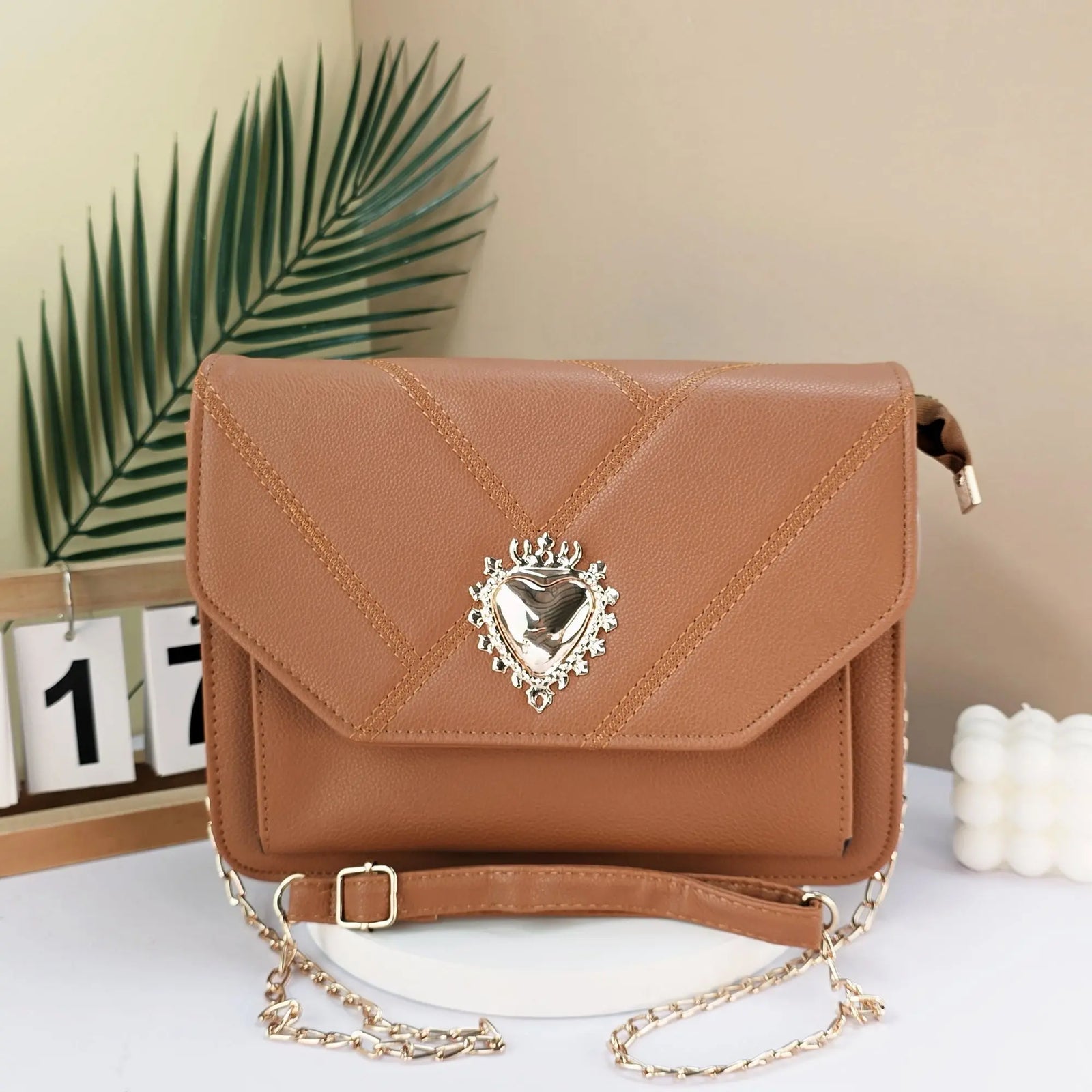 #Gold Heart Detail Crossbody Bag