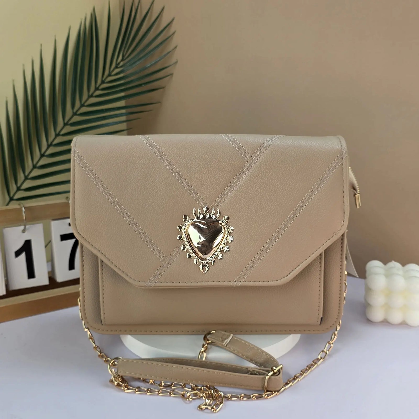 #Gold Heart Detail Crossbody Bag