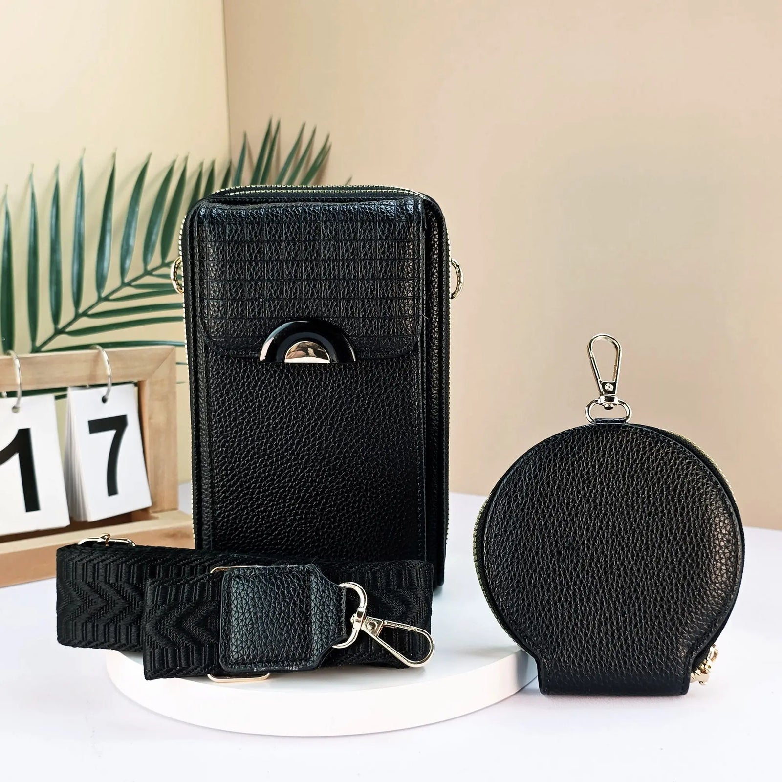 #Phone Grid Detail Crossbody Bag With Coin Purse