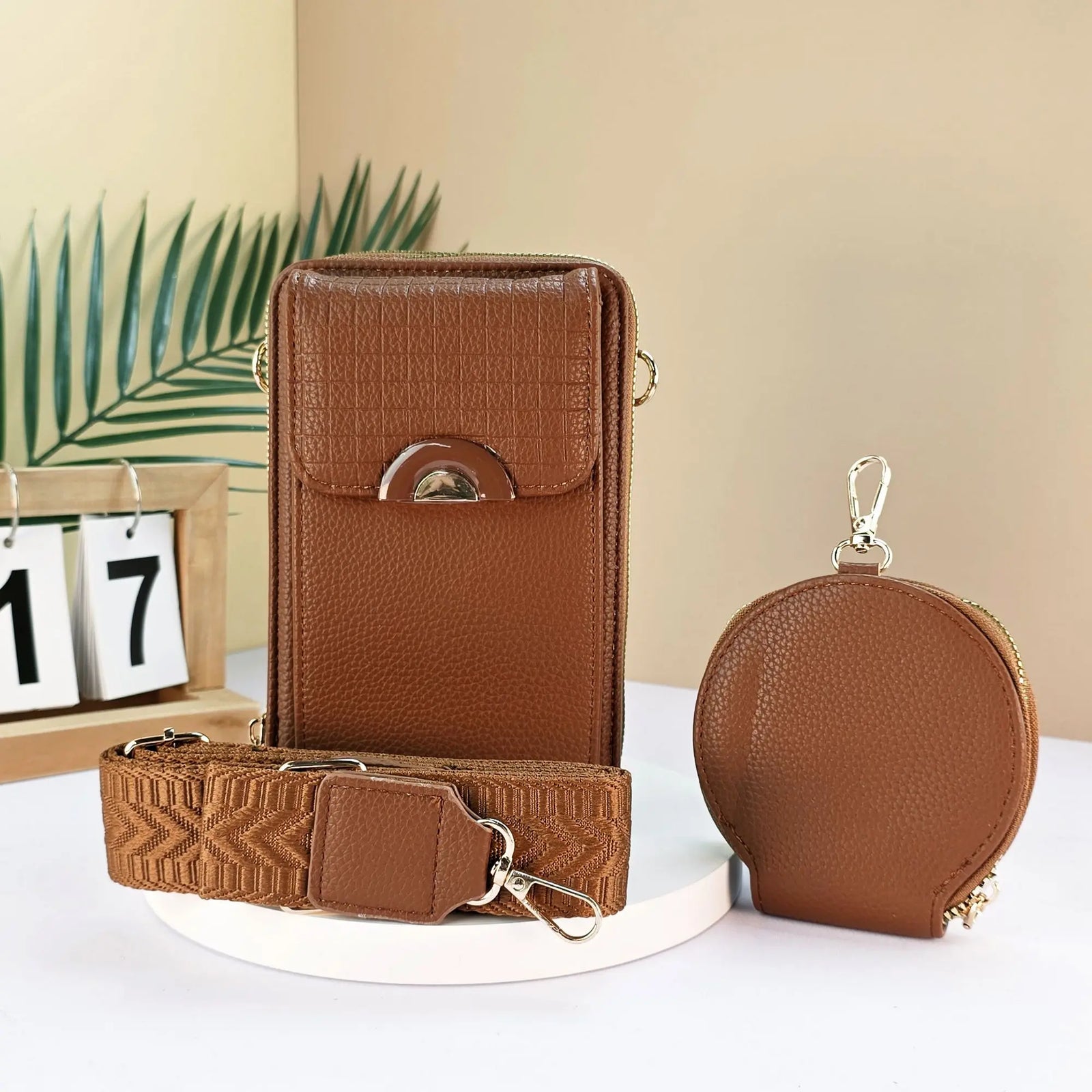#Phone Grid Detail Crossbody Bag With Coin Purse