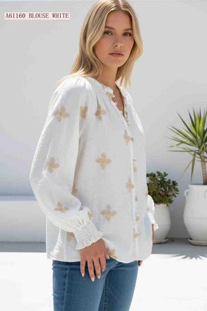 Pansy Embroidered Button Up Blouse