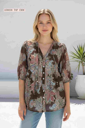#Gardenia V-neck Button Up Top
