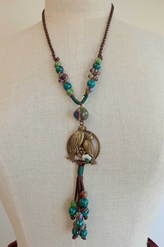 Bird Brass Ceramic Necklace