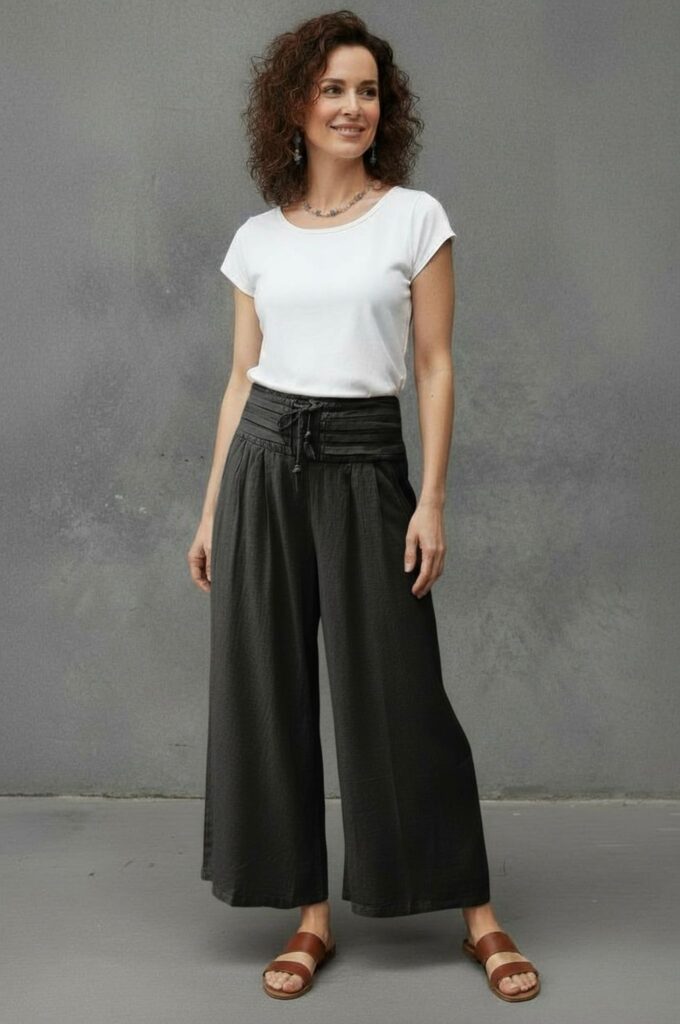 #Wide Leg Pleat Waist Band Pants