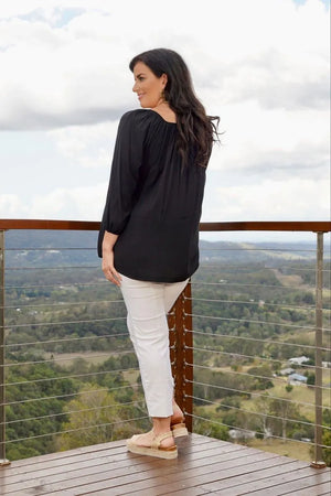 Long Sleeve Rose Top With Tassle Tie Up