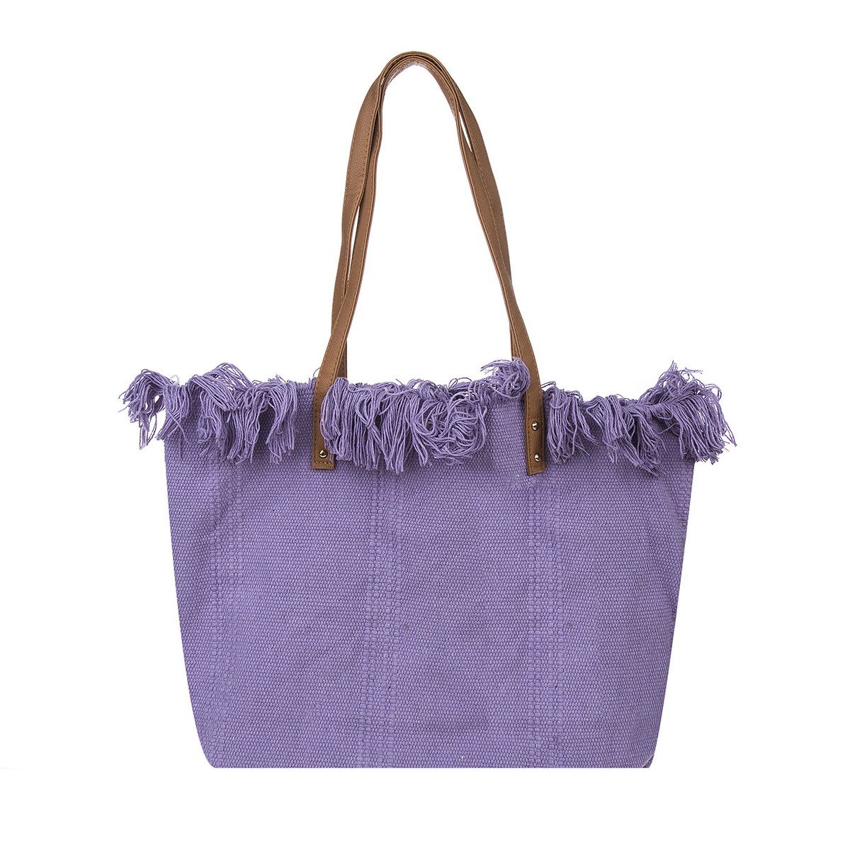 Canvas Look Tote Bag W Fringe
