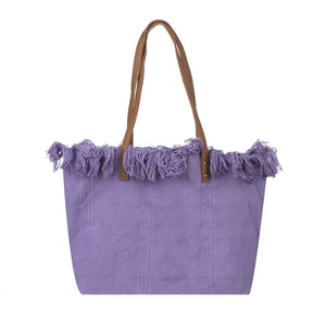 Canvas Look Tote Bag W Fringe