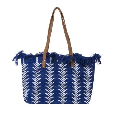 Canvas Look Tote Bag W Fringe