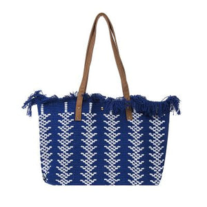 Canvas Look Tote Bag W Fringe
