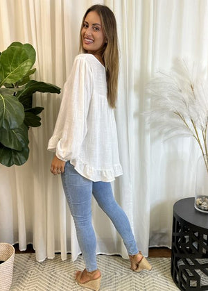 🌟SALE - Long Sleeve Linen Top W/Frill