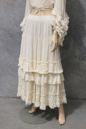 Calico Lace Fringe Maxi Skirt
