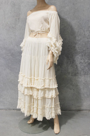 Calico Lace Fringe Maxi Skirt