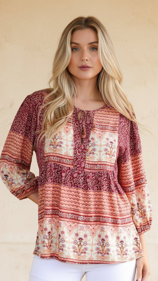 #Kieshan Boho Babydoll Top