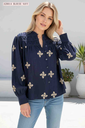 Mitsy Shirred Detail Bodice Boho Long Sleeve Shirt
