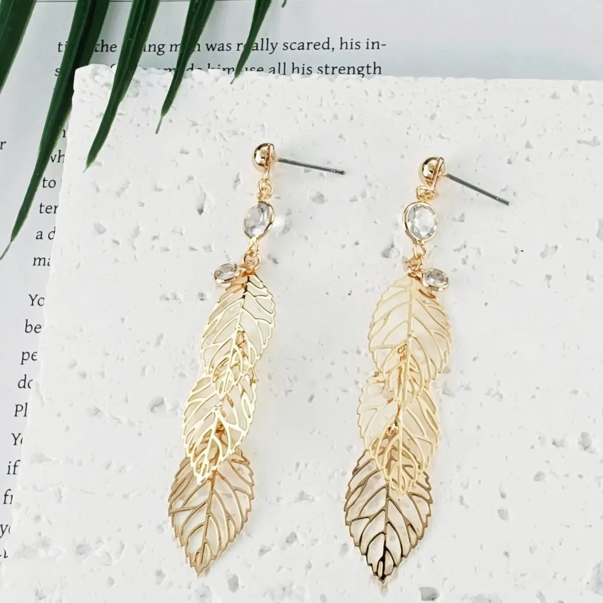 #Hanging Leaf Jewel Earrings