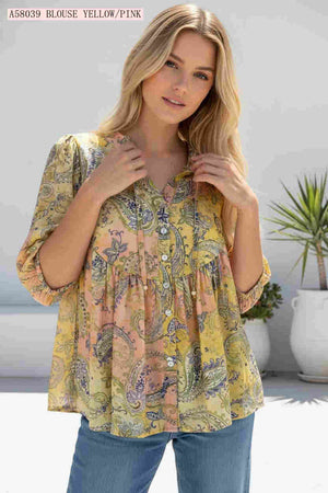 Gardenia V-neck Button Up Top