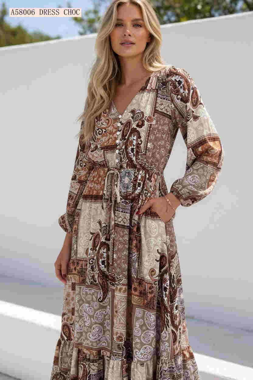 Paisley 3 Tier Long Sleeve Maxi Dress
